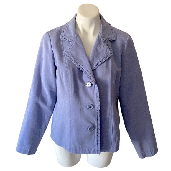 Parisian Works Jackets & Blazers - Parisian Works Women’s Lavender Faux Suede Ruffle Jacket Size Large Office